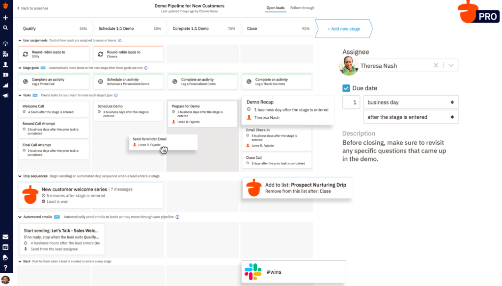 a screenshot of a demo pipeline for new customers in Nutshell