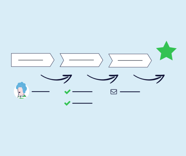 a blue background with arrows and a green star