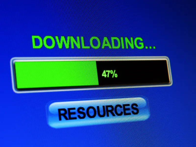 uma tela de computador que diz download e um botão que diz recursos