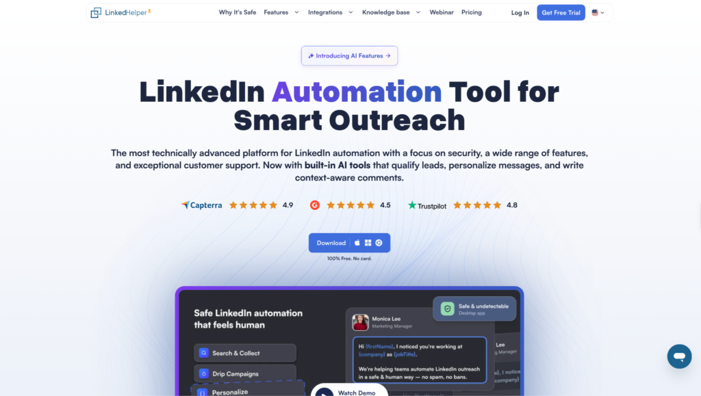 Linked Helper prospecting tool website homepage