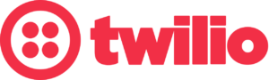 a red logo for Twilio with a white circle around it