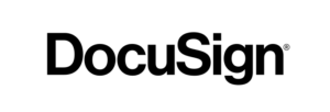 a black and white logo for DocuSign on a white background