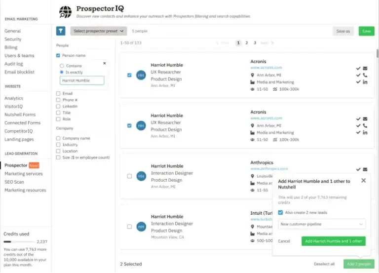 creating a lead using ProspectorIQ in Nutshell