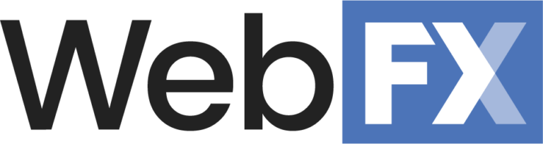 a blue and white WebFX logo on a white background