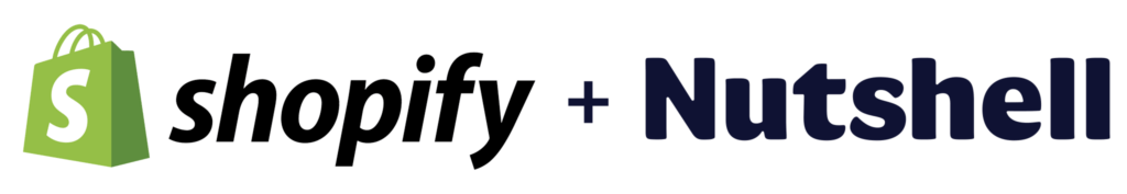 a logo for shopify and Nutshell with a green shopping bag