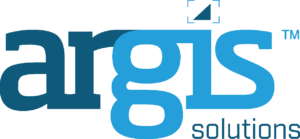 a blue logo for argis solutions with a white background