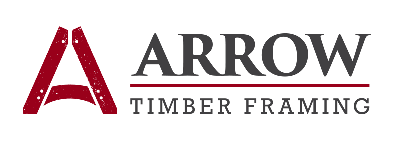 un logo pour Arrow Timber Framing avec une lettre rouge a