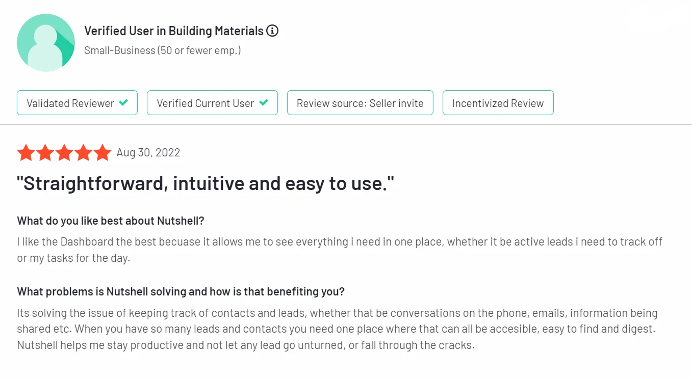eine positive Bewertung von einem verifizierten Nutzer auf der Seite Baustoffe