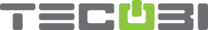a logo for a company called TECOBI is gray and green