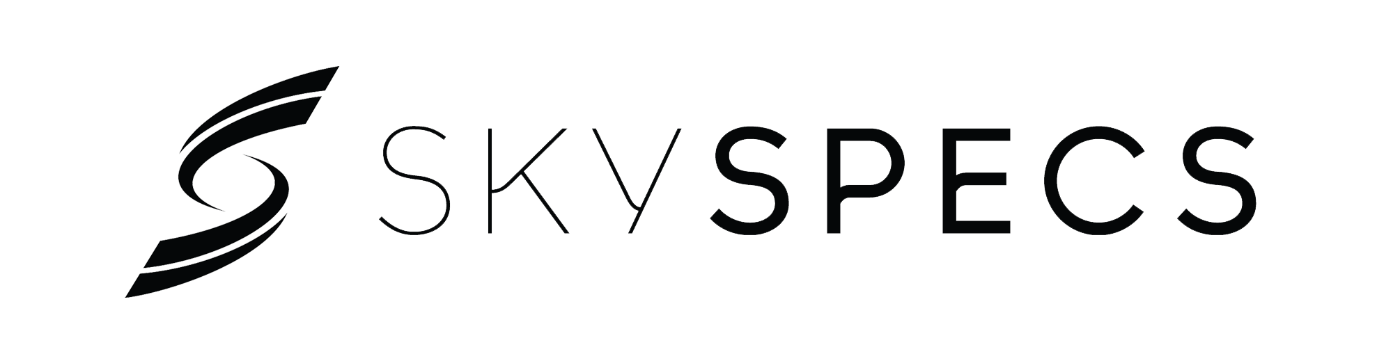 et sort og hvidt SkySpecs-logo på en hvid baggrund