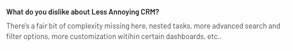 negative reviews of less annoying crm