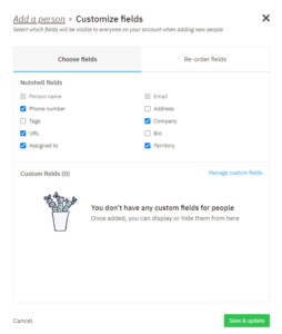 personalização de adicionar novos campos em Nutshell