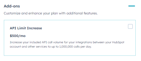 un complemento para el aumento del límite api cuesta 500 $/mes