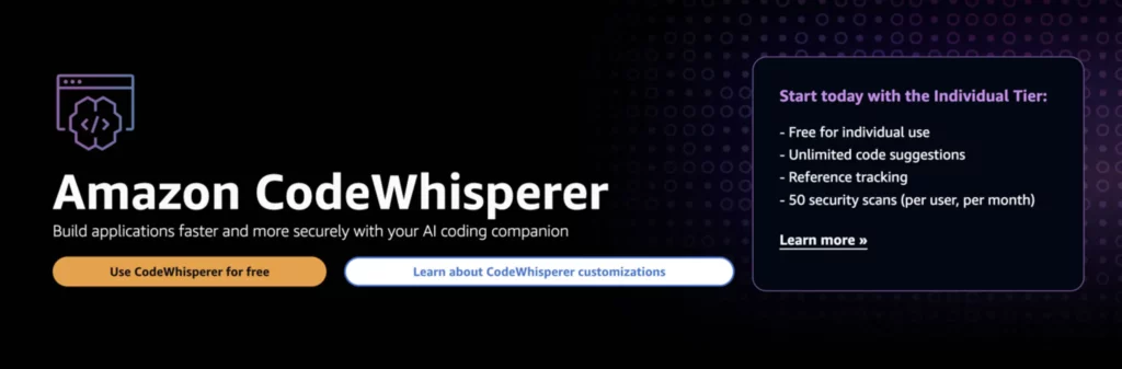 a banner for amazon codewhisperer that says 