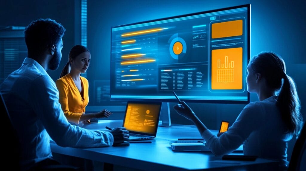 Visual of a team collaborating using digital survey tools