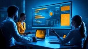 Visual of a team collaborating using digital survey tools