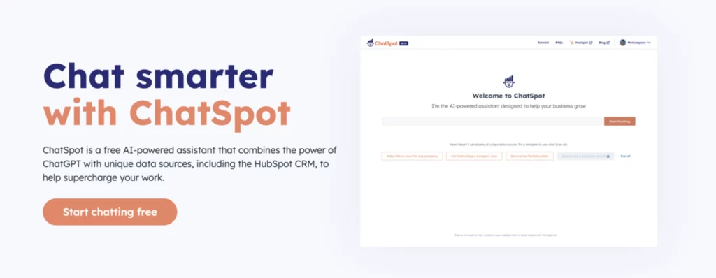 a screenshot of a chat smarter with chatspot website