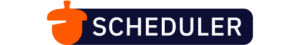 a blue and orange logo for Nutshell Scheduler