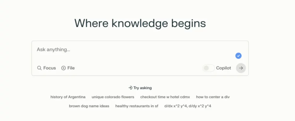 a screenshot of Perplexity homepage