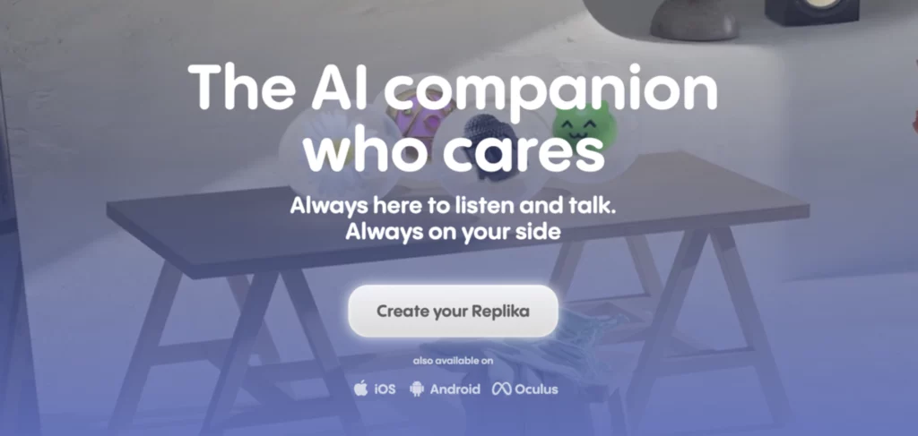 an advertisement for replika the AI companion who cares