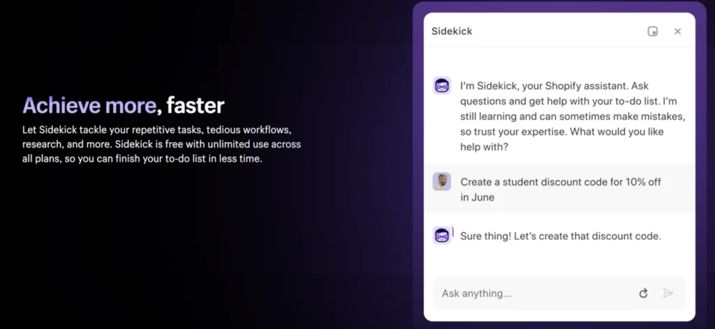 a screenshot of a webpage for Sidekick that says achieve more faster