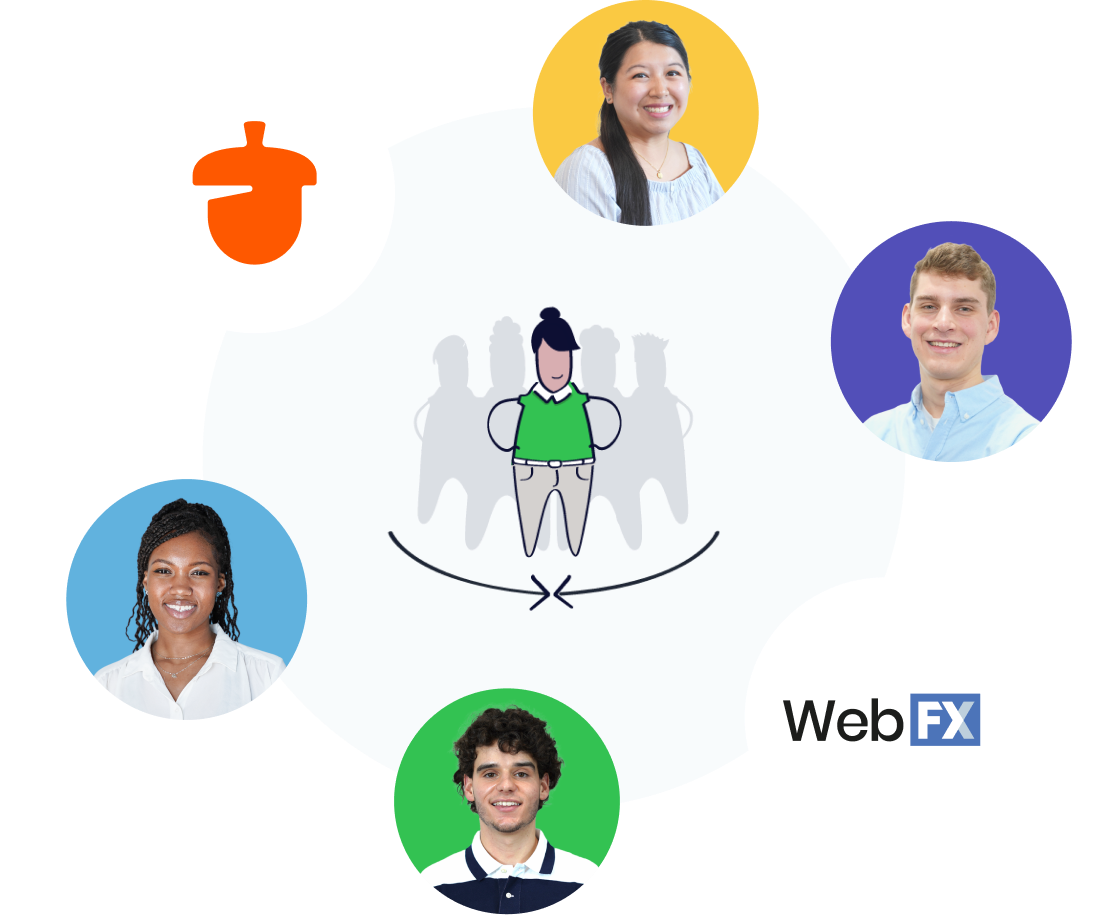 Nutshell and WebFX employees are surrounded by WebFX and Nutshell logos