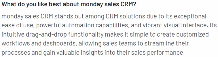 kundens sms-svar om, hvad de kan lide ved Monday CRM