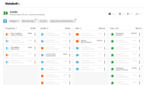 a screenshot of the leads page of Nutshell