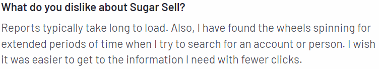 kundens textsvar om vad de ogillar med Sugar Sell