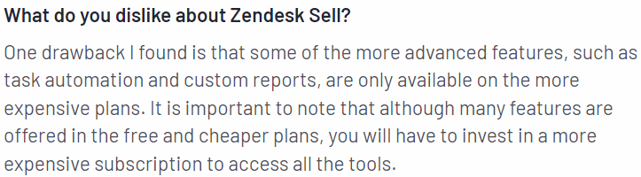 asiakaspalautetta, jossa kerrotaan, mistä he eivät pidä Zendesk Sellissä.