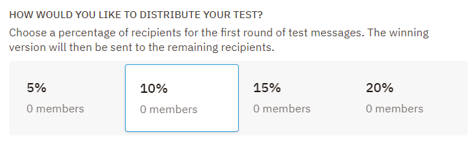 screenshot of choosing the percentage to distribute in an AB test