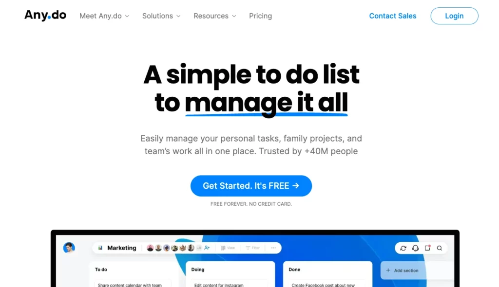 Any.do online calendar app screenshot