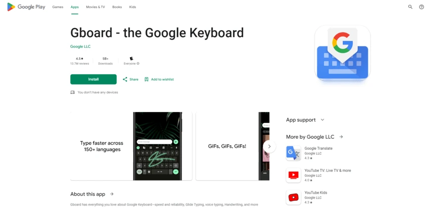 A screenshot of Gboard, one of the best talk-to-text software tools