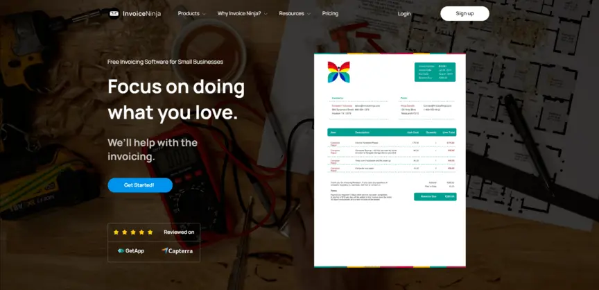 Invoice Ninja free invoicing app homepage