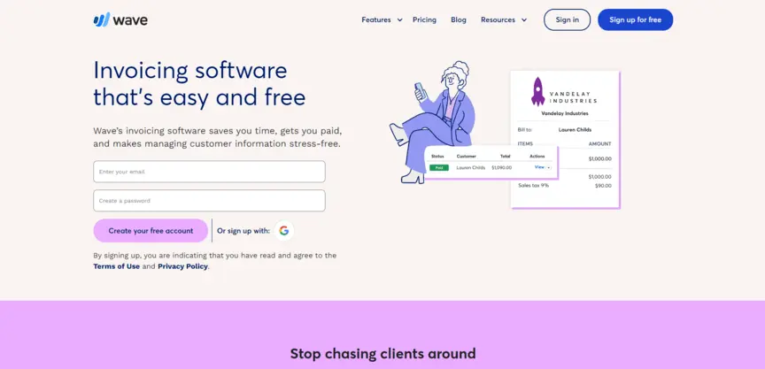 Wave best free invoice maker homepage