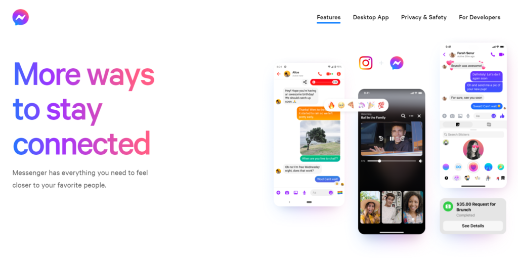 Messenger texting app homepage