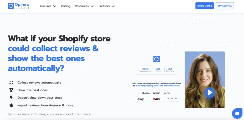 Landing page of Opinew, one of the best review apps