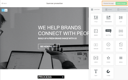 What is a landing page? Builder interface example