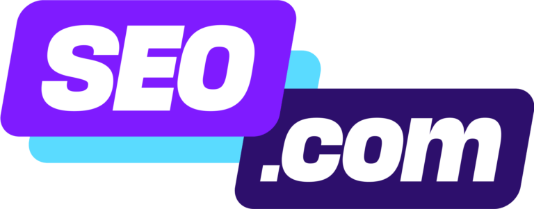 et logo for SEO.com i lilla og blå