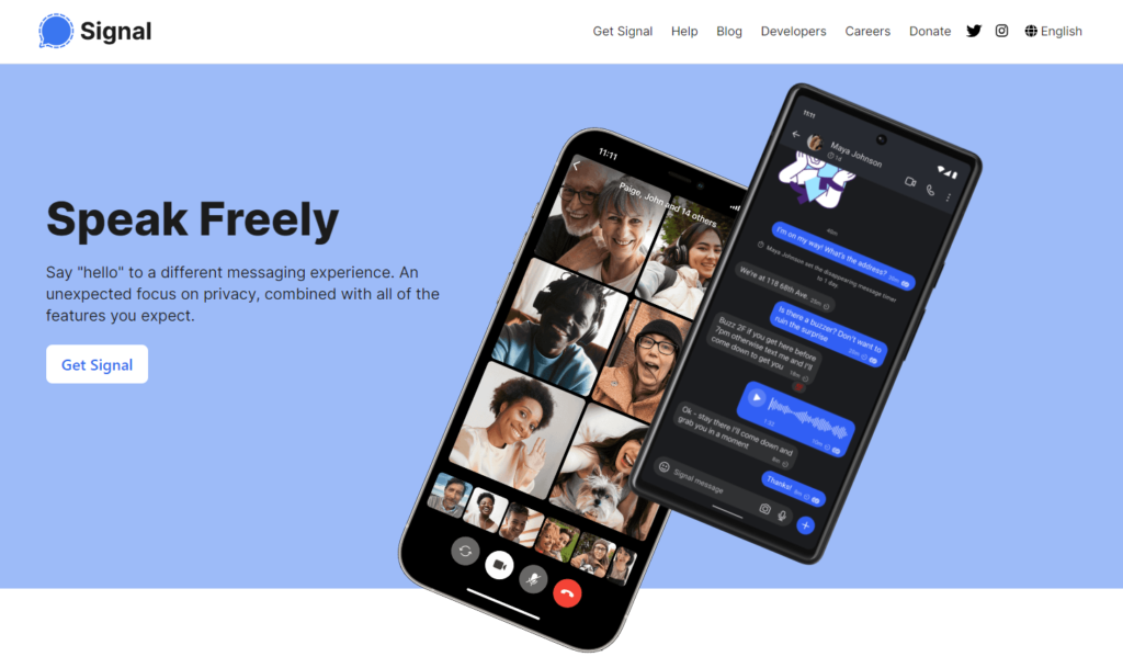 Signal texting app homepage