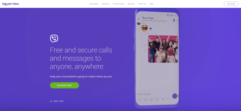 Viber texting app homepage