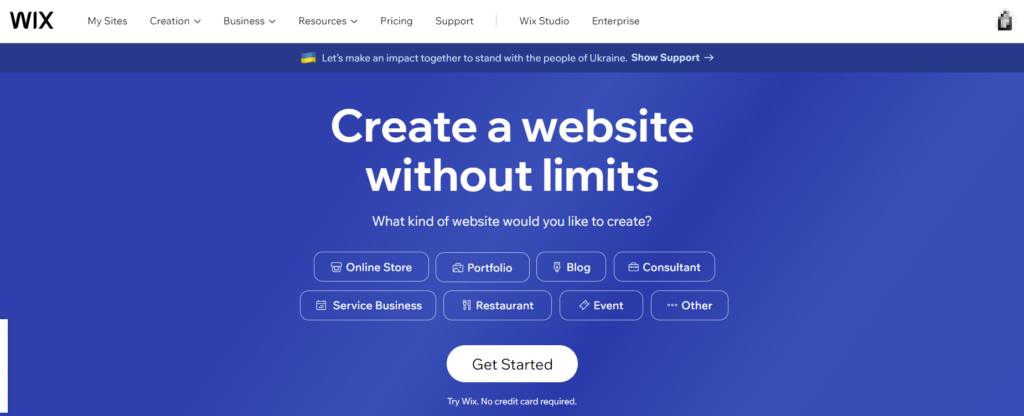 Wix ecommerce platform homepage