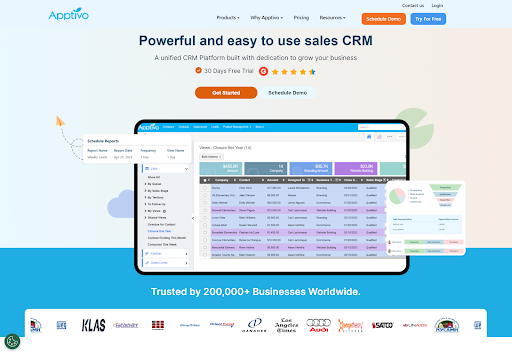 Screenshot of Apptivo software website