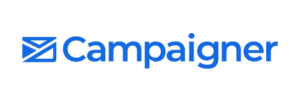 a blue Campaigner logo on a white background