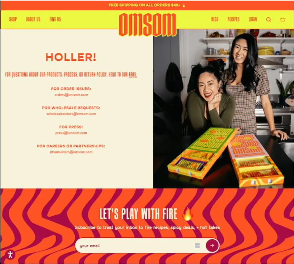 Omsom website contact form example screenshot