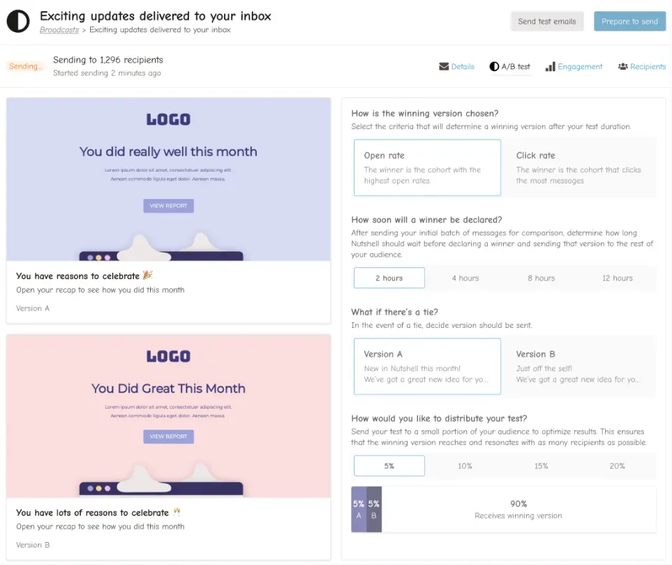 Sendeside for e-post A/B-test