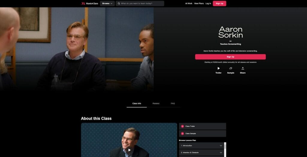MasterClass landing page example