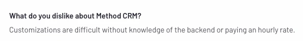 resposta de texto do cliente partilhando o que não gosta no Method:CRM