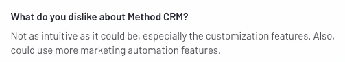 resposta de texto do cliente partilhando o que não gosta no Method:CRM