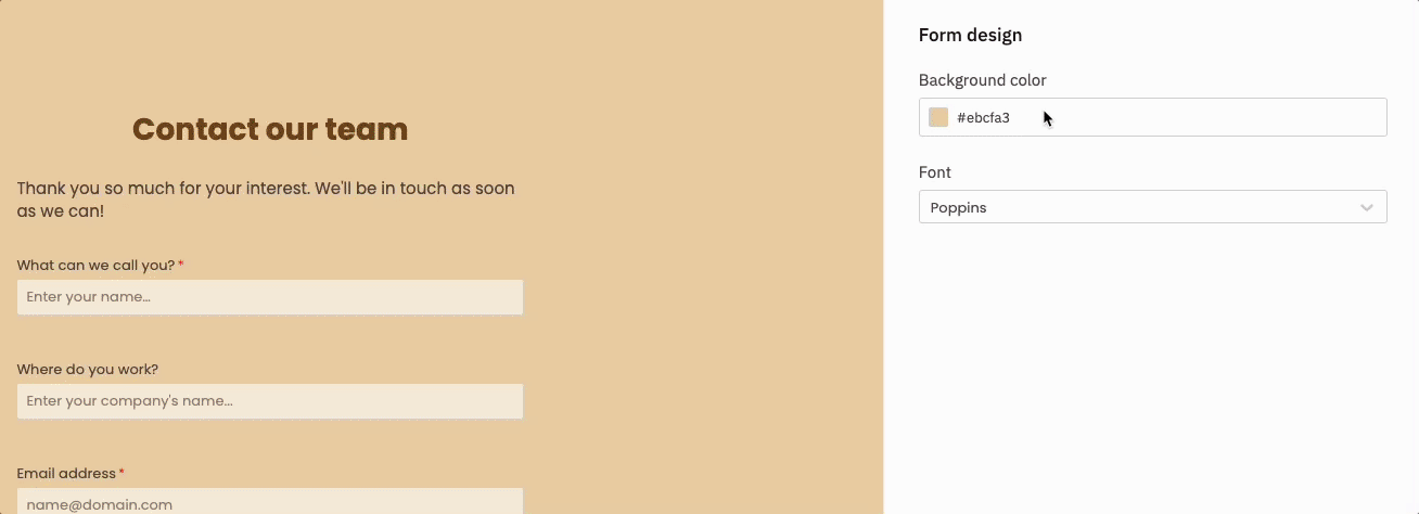 Nutshell contact form for websites example adding color GIF